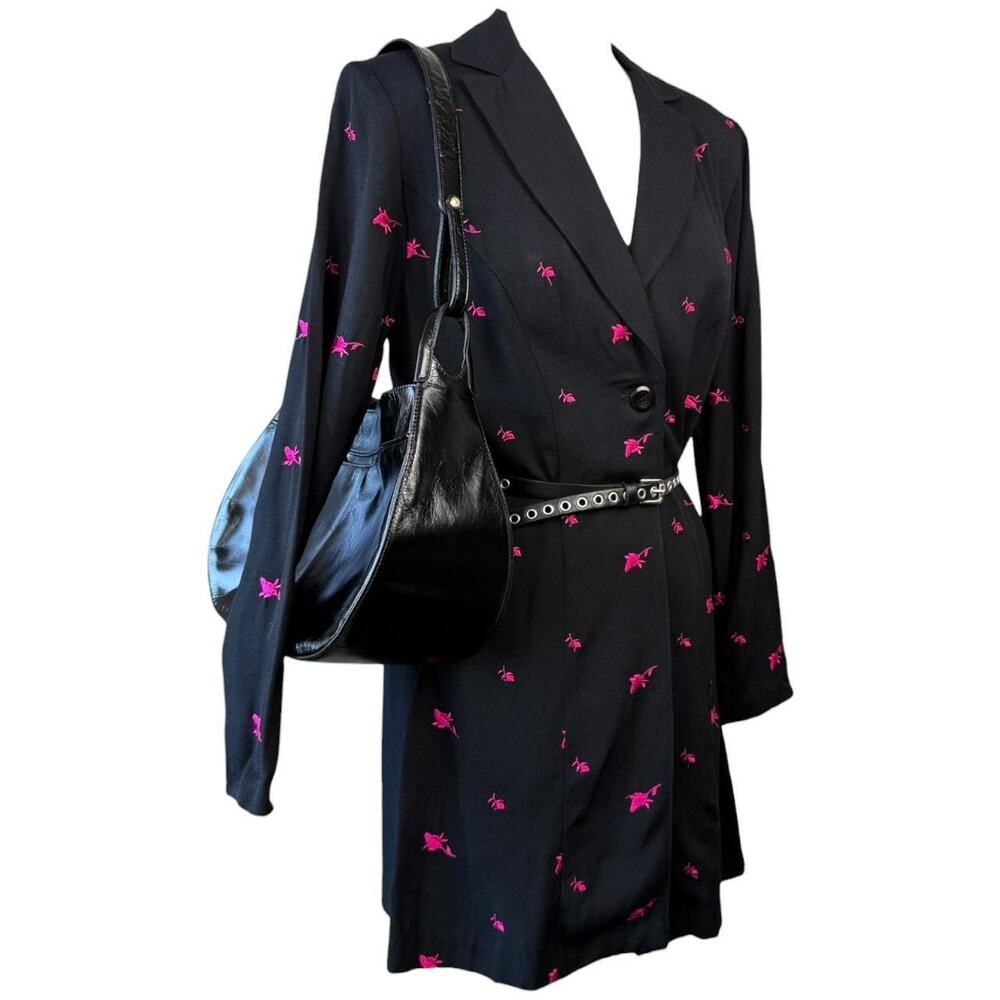 Vintage Dawn Joy Fashions black pink rose embroidered blazer dress size 7/8